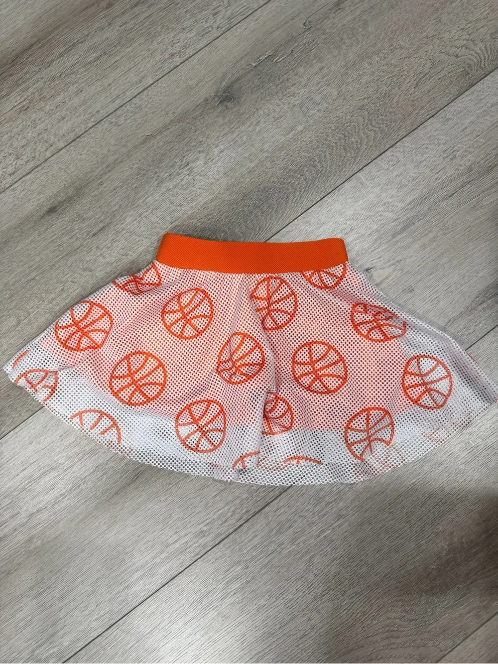 Source Unknown White Mesh Skirt with Orange Basketball Print